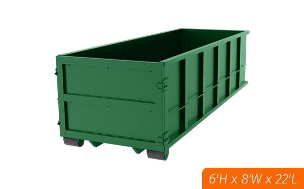 our 30 yard dumpsters can hold a variety of construction debris including wood, drywall, and metal